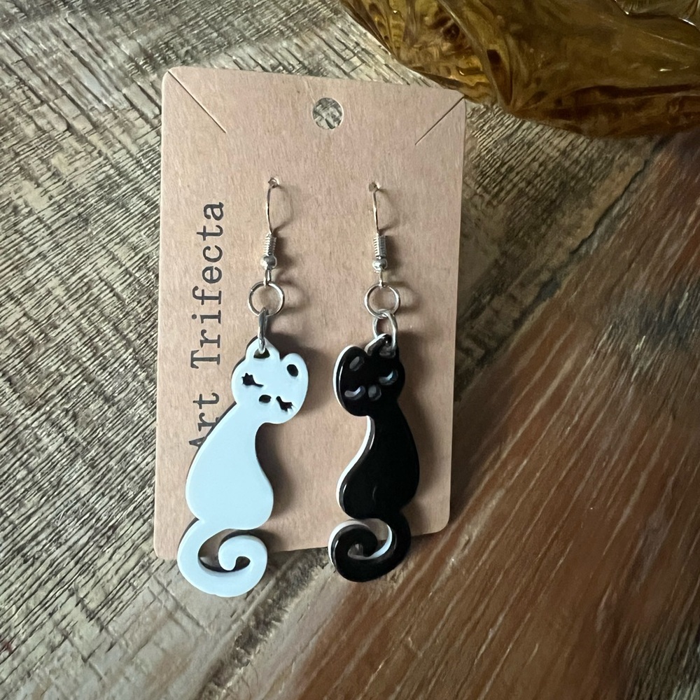 Black & White Cat Earrings